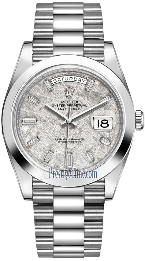 rolex day date platinum meteorite|rolex day date baguette bezel.